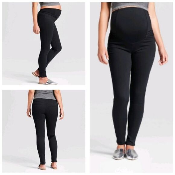 Isabel Maternity Cross Panel  Maternity Jeggings Dark Wask - Picture 1 of 15